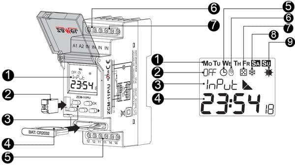 1-kanals veckotimerprogrammerare 16A 230V ZCM-11E ZAMEL