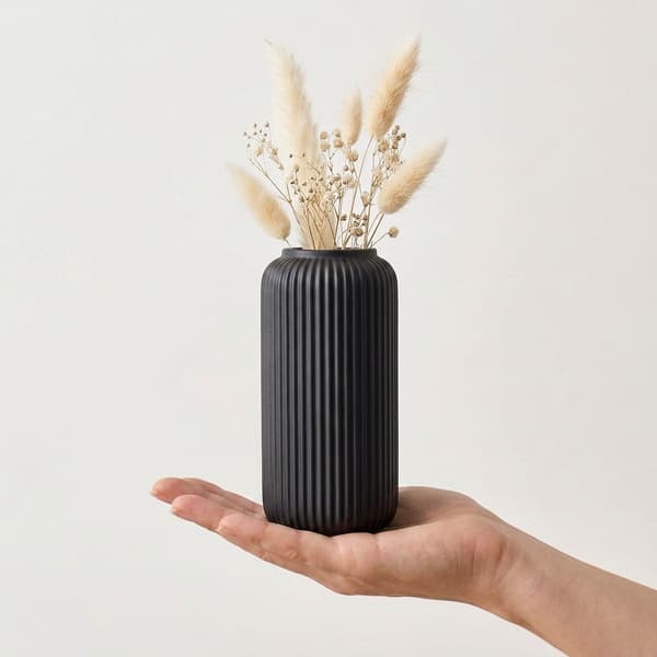 Vase sort slank rillet moderne minimalistisk japandi