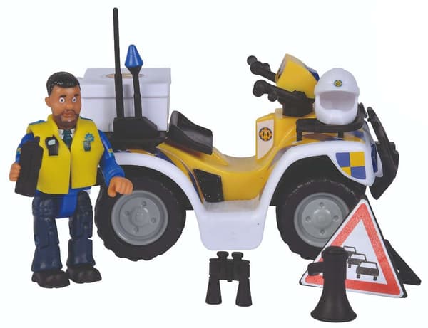 Brandman Sam. Polisfyrhjuling med figur.