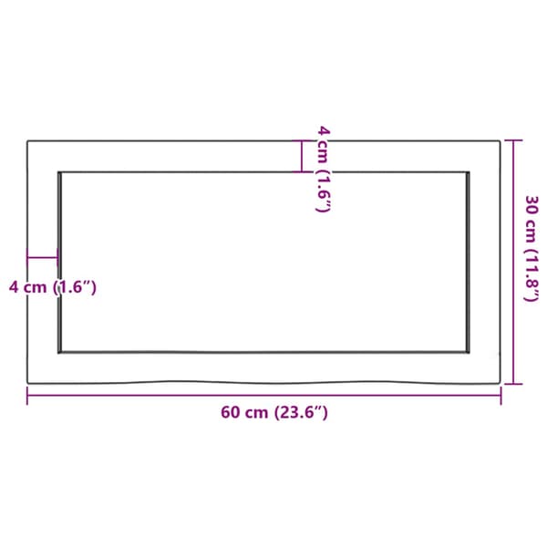 vidaXL hylde, 60x30x(2-4) cm, ubehandlet massivt egetræ