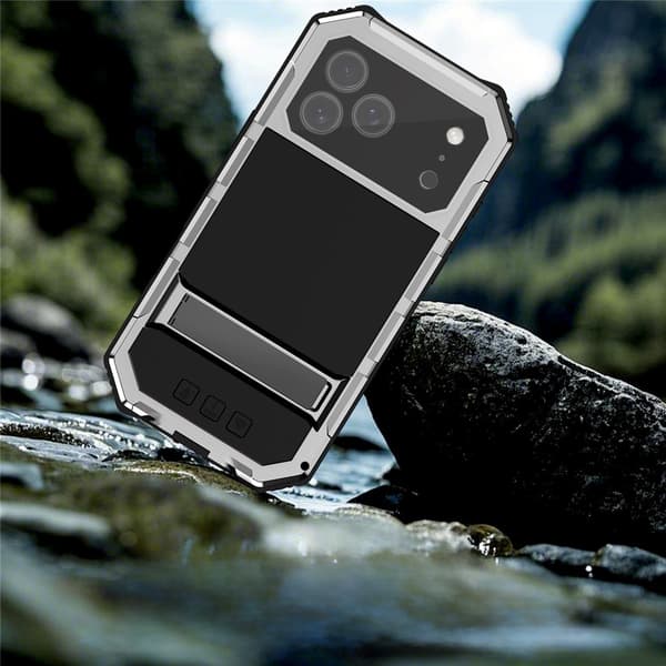 Pansret cover til iPhone 17 Pro, R-JUST, med stativ, sølv