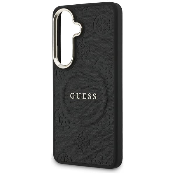 Guess Saffiano Peony Embossed Ring MagSafe-etui til Galaxy S26, sort