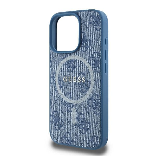 Guess 4G Ring Classic Logo MagSafe-etui til iPhone 16 Pro, blå