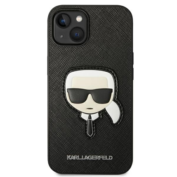 Karl Lagerfeld Saffiano Karl`s Head Patch-etui til iPhone 14 Plus, sort