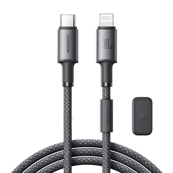 USB-C - iPhone Lightning-kabel med magnetisk holderorganisator 1,2m - grå