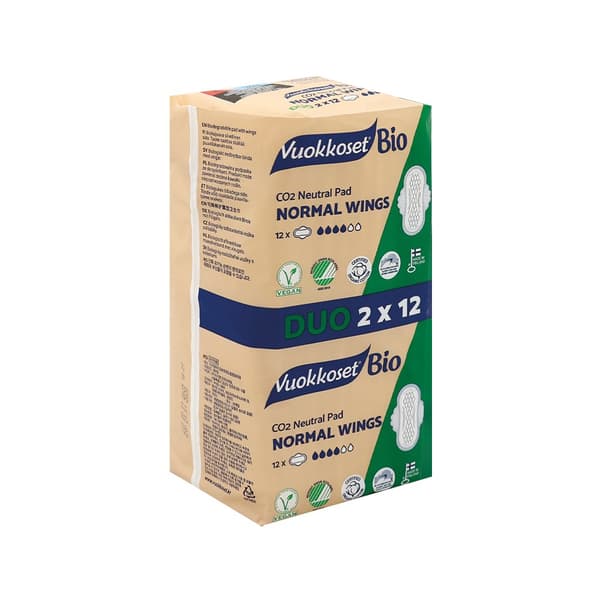 Vuokkoset, BIO, NORMAL WINGS, Binde med vingar, DUOPACK (2x12 st.)