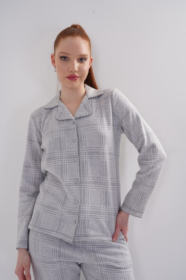 Dampyjamas med lång krage, interlock, XL, Vienetta, knäppt
