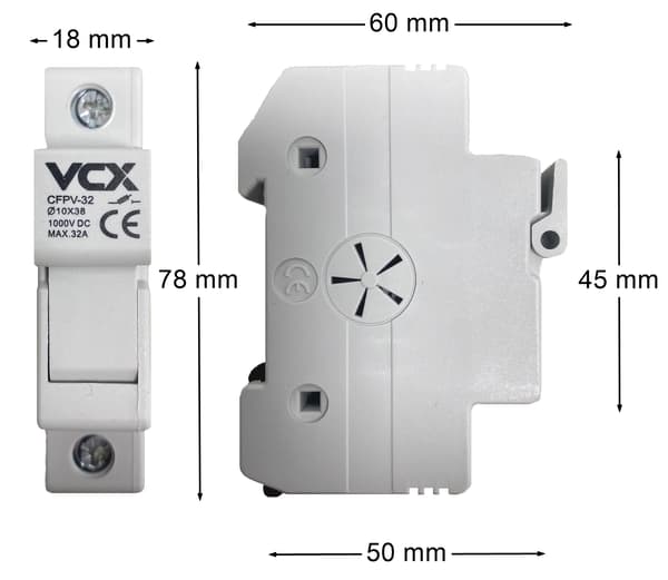 Afbryder Modulær Sikringsbase DC 1P 10x38mm 1-32A 1000V
