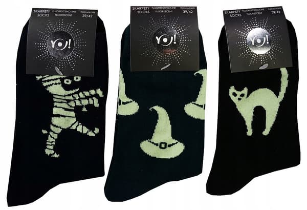 YO! Halloween glødende fluorescerende strømper til piger 3-pak sorte 39/42