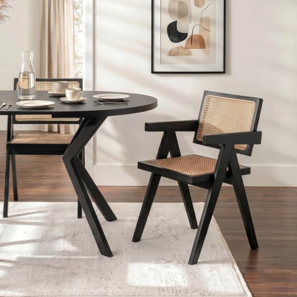 MADERA træstol sort og beige gennembrudt klassisk retro
