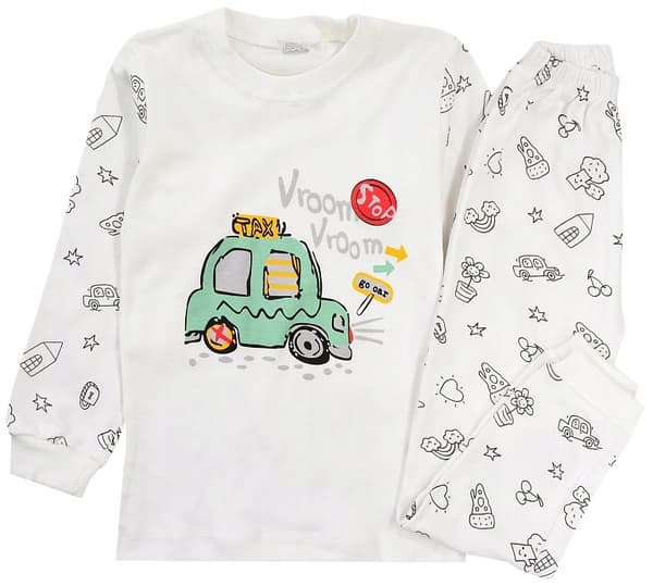 Drengepyjamassæt langærmet bomuld taxibil 6 år