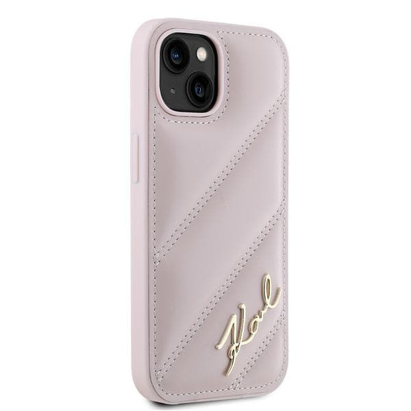 Karl Lagerfeld Diagonal Quilted Script-skal till iPhone 15 Plus, Rosa