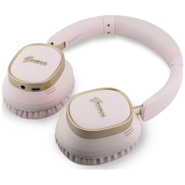 Guess Bluetooth ENC Rektangulära Metallskript Rosa On-Ear Hörlurar