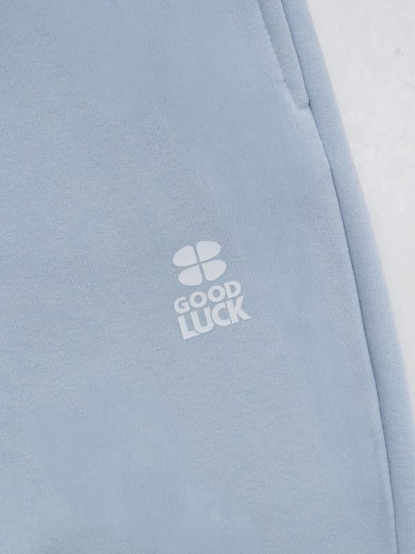Ljusblå mjukisbyxor herr GOOD LUCK tryckt logotyp L