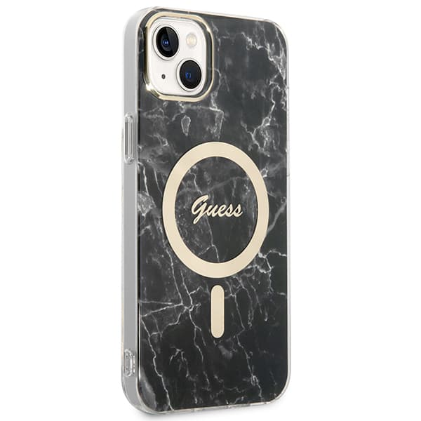 Guess Marble MagSafe-etui + opladersæt til iPhone 14 Plus, sort