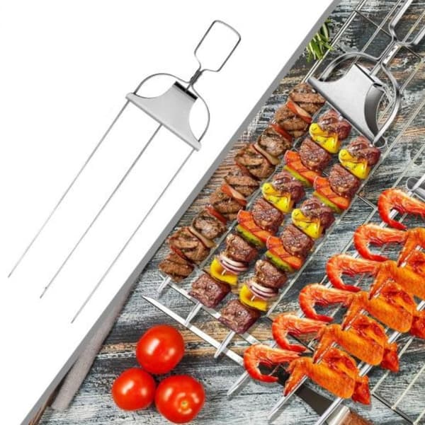 Metalspyd til grill, 3-i-1, rustfrit stål, 38 cm