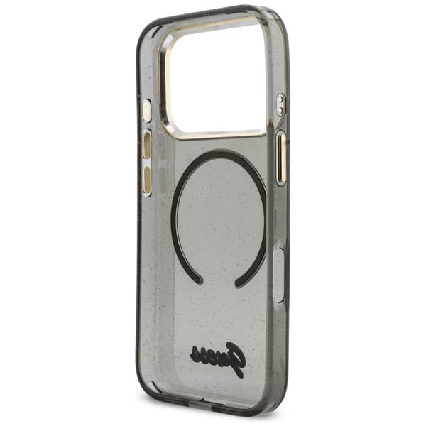 Guess IML Glitters Script Strap MagSafe-etui til iPhone 17 Pro, sort