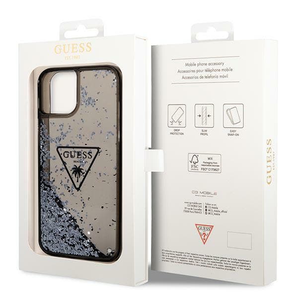 Guess Liquid Glitter Palm Collection cover til iPhone 14 Plus, sort