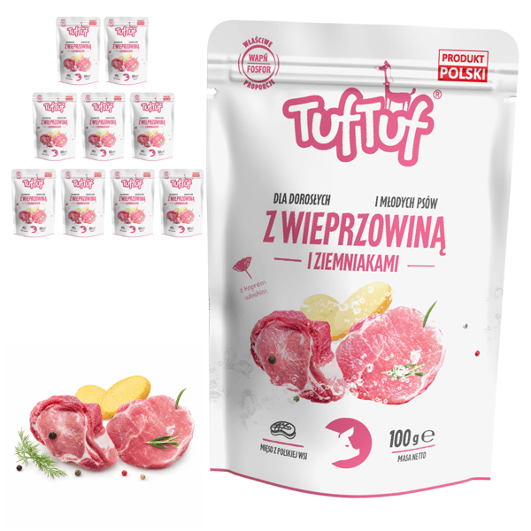 TufTuf våtfoder till hund fläsk och potatis 10 x 100 g påse