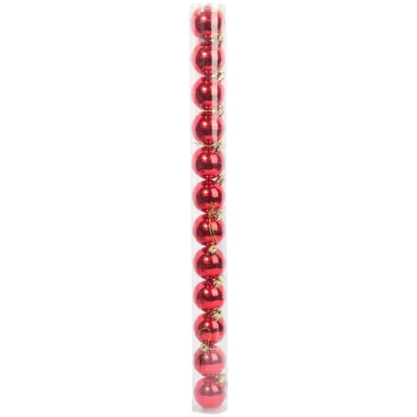 Sæt med 12 røde plastikkugler, 6 cm