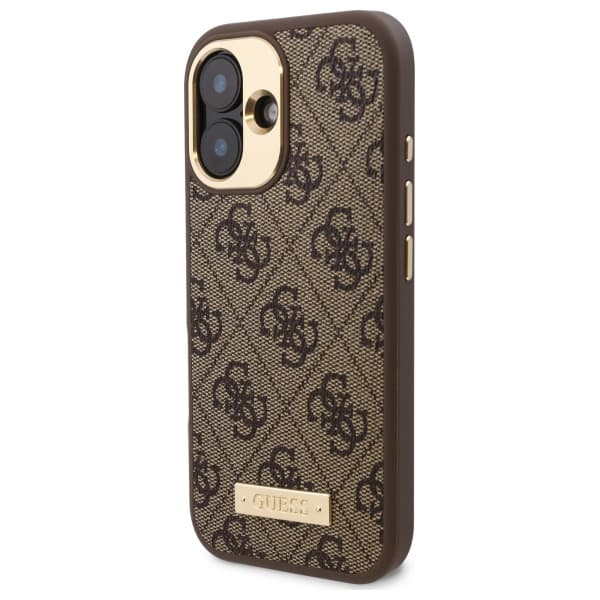 Guess 4G Logo Plate MagSafe-etui til iPhone 16 Plus, brun