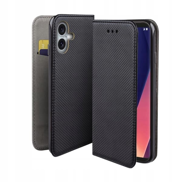 Etui til APPLE IPHONE 16 SMART MAGNET SORT BOG LUKKET + glas