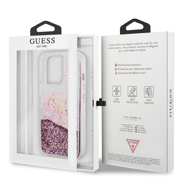 Guess 4G Big Liquid Glitter-cover til iPhone 13 Pro Max, lyserød
