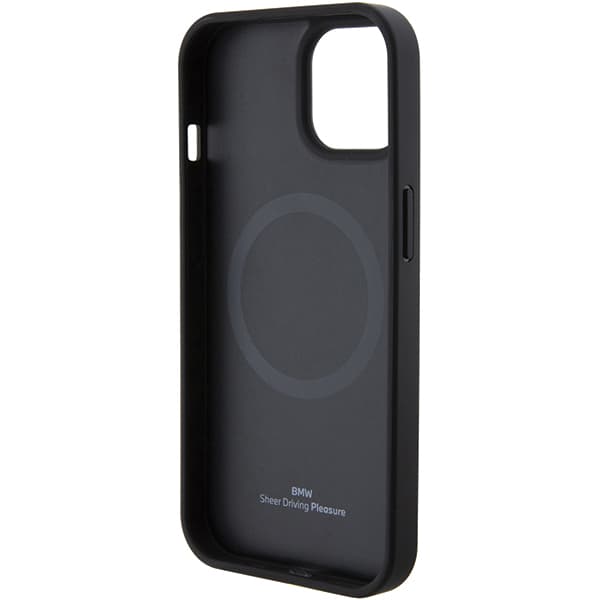 BMW Læder Hot Stamp MagSafe-etui til iPhone 15 Plus, Sort