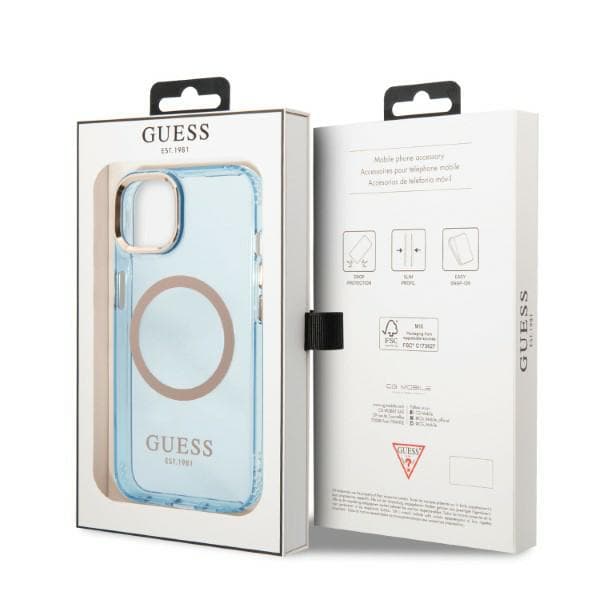 Guess Gold Outline Translucent MagSafe-etui til iPhone 13, blå
