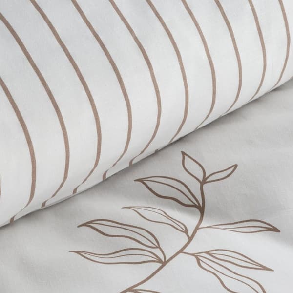 RAYA sengesæt, stribede blade, beige, 160x200, satin
