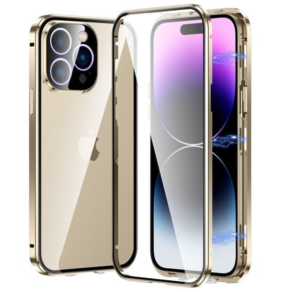 iPhone 14 Pro Max cover, magnetisk dobbeltglas, guld