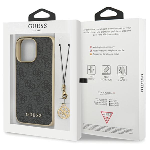 Guess 4G Charms Collection-etui til iPhone 14 Pro, grå