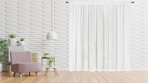 Klassisk monokrom lang gardin 400 x 250 cm, klar til ophængning, til balkon, hvid