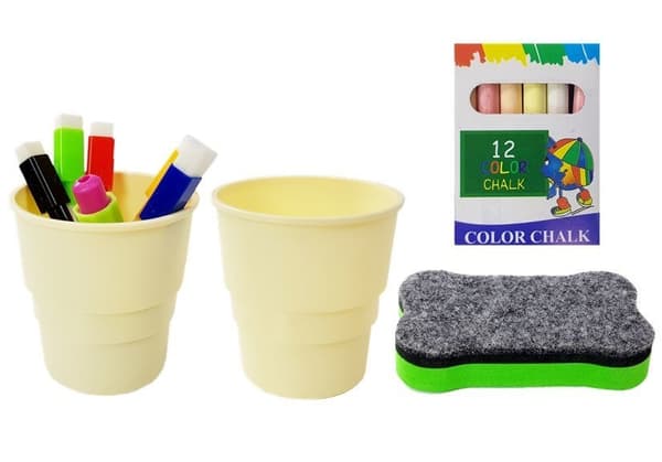 2-i-1 magnetisk kridttavle pink og lilla tilbehør