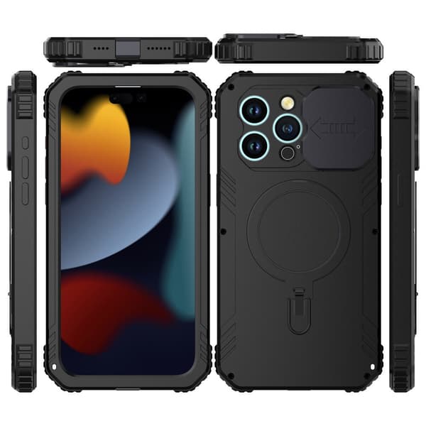 iPhone 15 Pro -kotelo, DefenderMag, musta