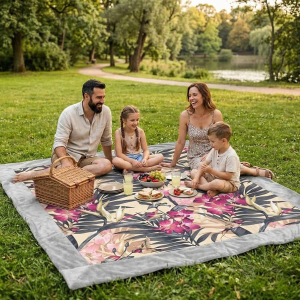 Picknickfilt "Kolibrier" grå 180x200