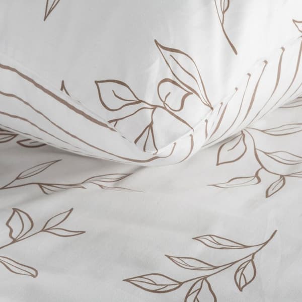 RAYA sengesæt, striber, blade, beige, 220x200, satin