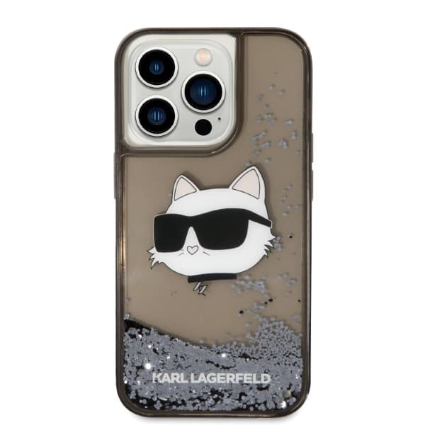 Karl Lagerfeld Glitter Choupette Head-cover til iPhone 14 Pro, sort