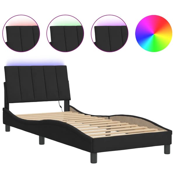vidaXL sengestel med LED sort 90x200 cm fløjl