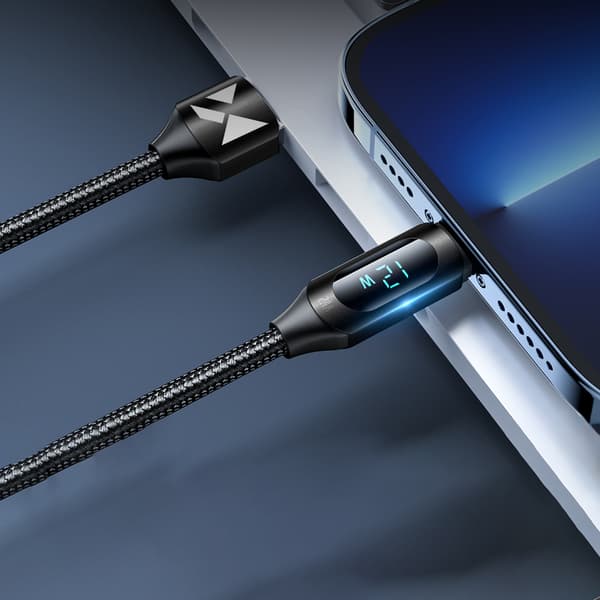 iPhone USB-A - Lightning-kabel med LED-skärm 2.4A 2m svart
