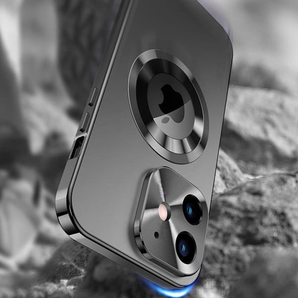 iPhone 12-cover, dobbelt glas, Magsafe, sort