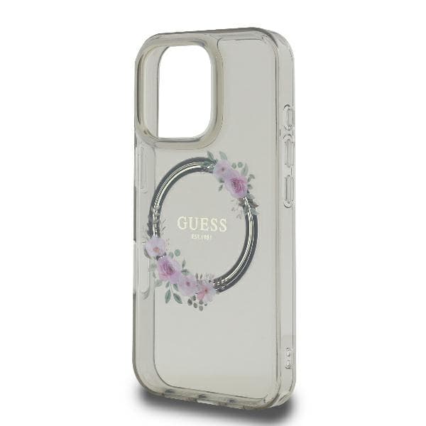 Guess IML Flowers Wreath MagSafe-etui til iPhone 16 Pro, sort/sort