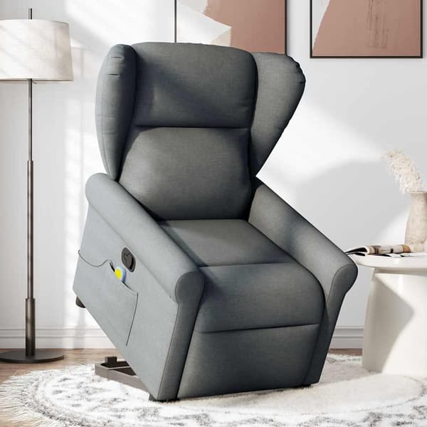 vidaXL Lyftbar massagefåtölj mörkgrå tyg