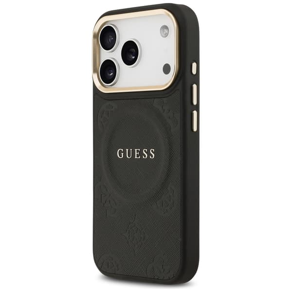 Guess Peony Hot Stamp MagSafe-etui til iPhone 17 Pro, sort