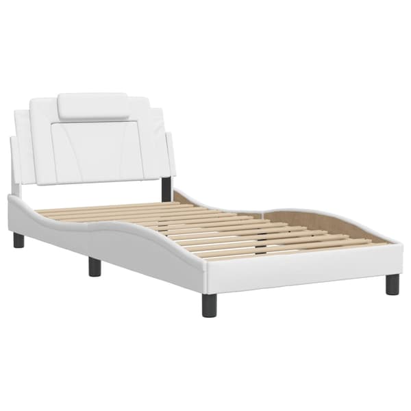 vidaXL Sängram med LED vit 100x200 cm konstläder
