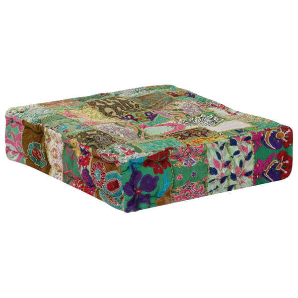 vidaXL firkantet patchwork bomuldspuf 50x50x12 cm grøn