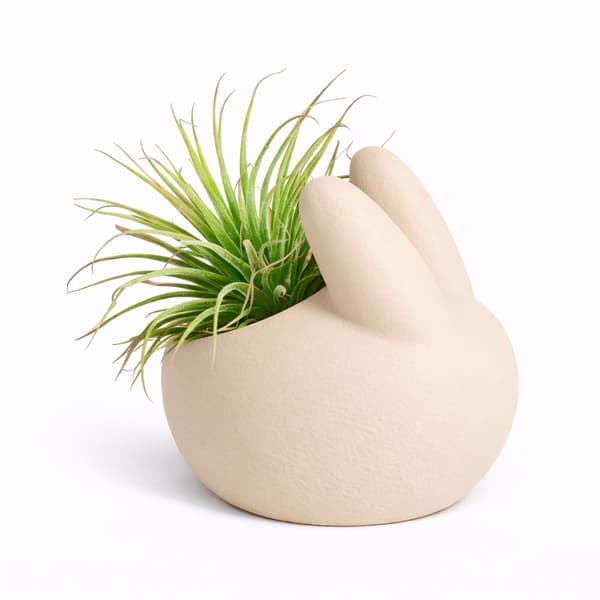 Påskhareljusstakar, beige, set om 3, med LED-värmeljus