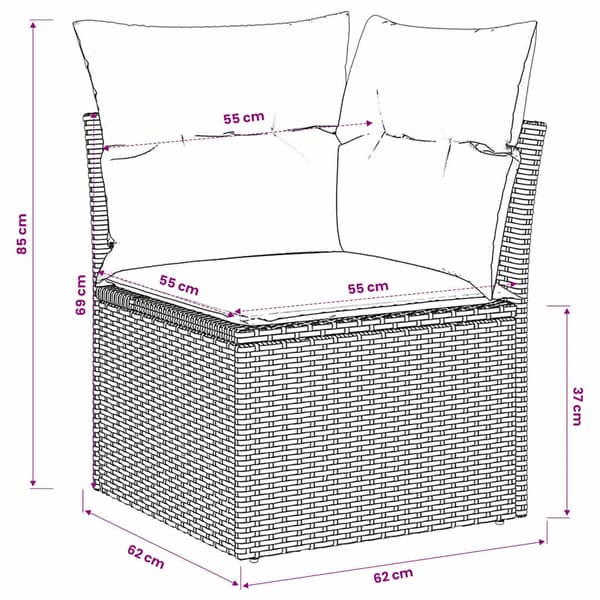 vidaXL Hörnsoffmodul med kuddar, beige, polyrotting