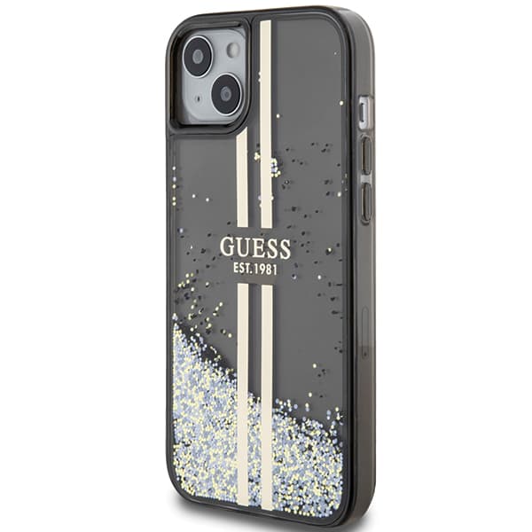 Guess Liquid Glitter Gold Stripes cover til iPhone 15 Plus, sort