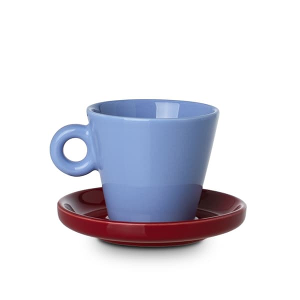 Echo 100 ml blå espressokopp med rött fat